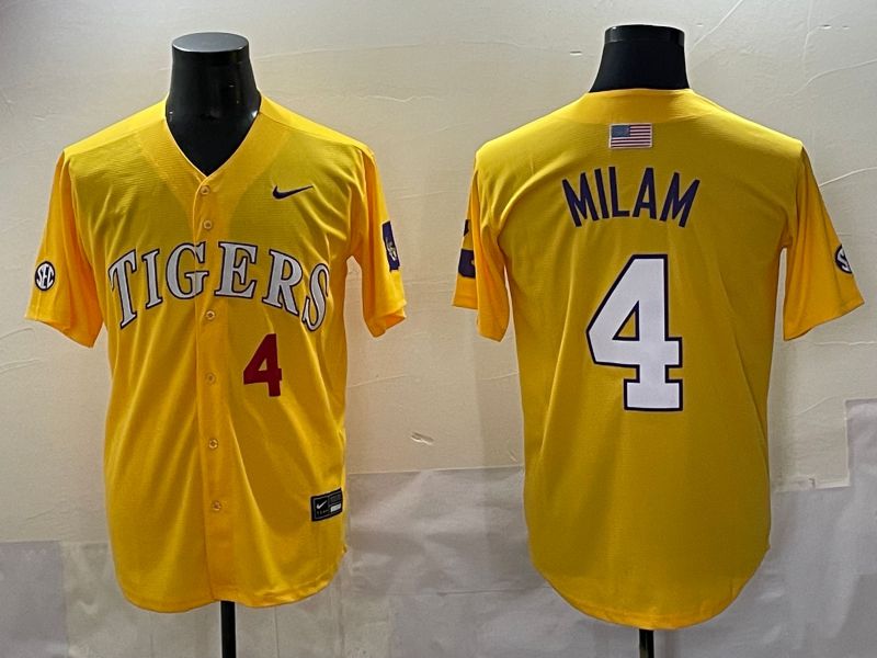 Men 2025 LSU Tigers #4 Milam Yellow Nike Joint Name Nike NCAA Jersey style 4->ncaa teams->NCAA Jersey